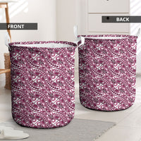 Hibiscus Bloom Island Tribal Waves Laundry Basket Pink Polynesian Pattern