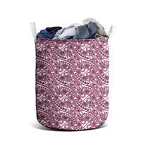 Hibiscus Bloom Island Tribal Waves Laundry Basket Pink Polynesian Pattern