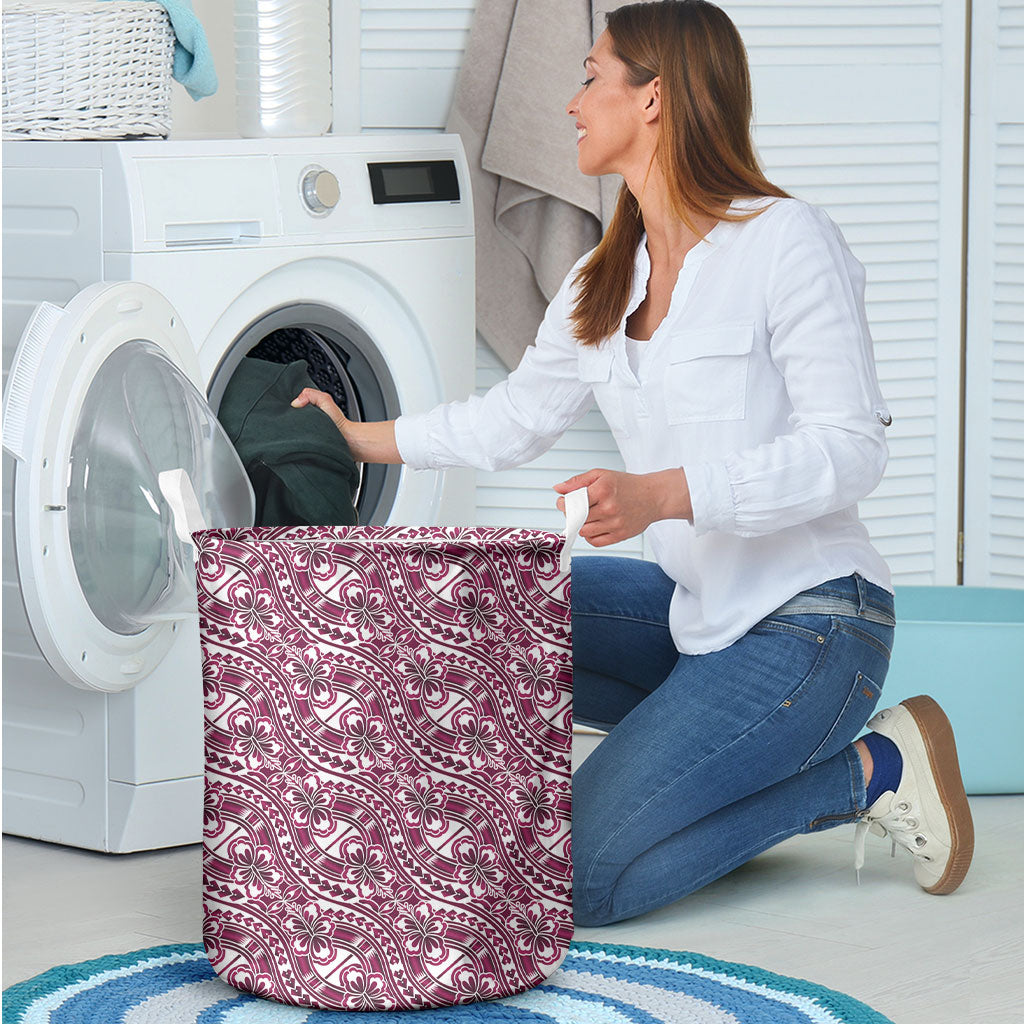 Hibiscus Bloom Island Tribal Waves Laundry Basket Pink Polynesian Pattern