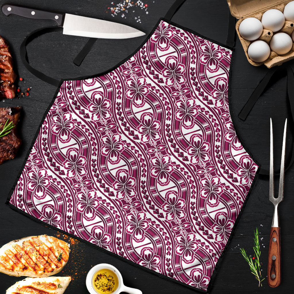 Hibiscus Bloom Island Tribal Waves Apron Pink Polynesian Pattern