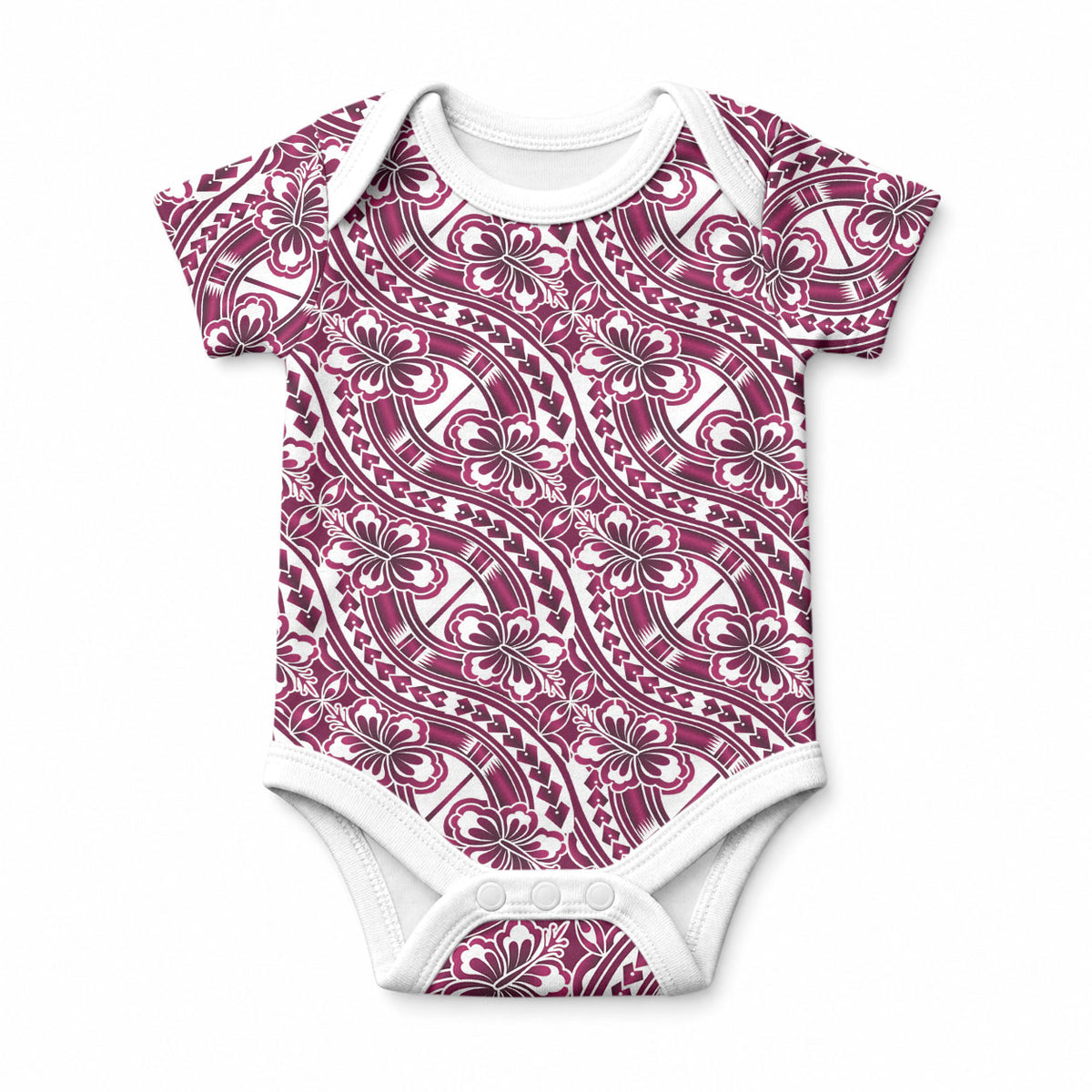 Hibiscus Bloom Island Tribal Waves Baby Onesie Pink Polynesian Pattern LT01 Pink - Polynesian Pride