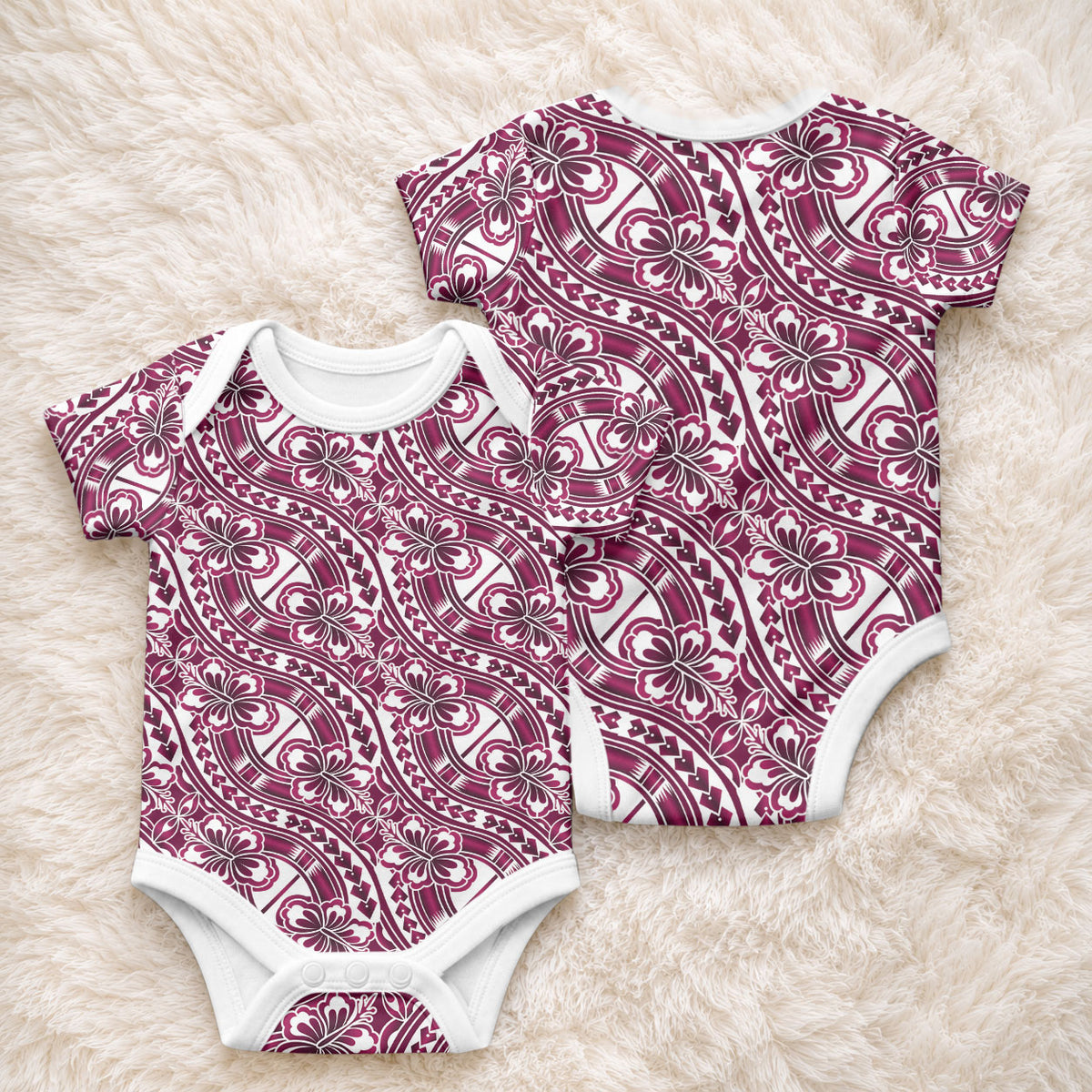Hibiscus Bloom Island Tribal Waves Baby Onesie Pink Polynesian Pattern LT01 - Polynesian Pride
