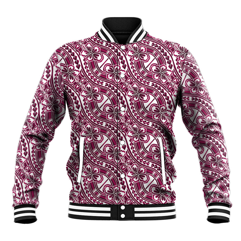 Hibiscus Bloom Island Tribal Waves Baseball Jacket Pink Polynesian Pattern