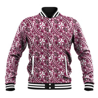 Hibiscus Bloom Island Tribal Waves Baseball Jacket Pink Polynesian Pattern
