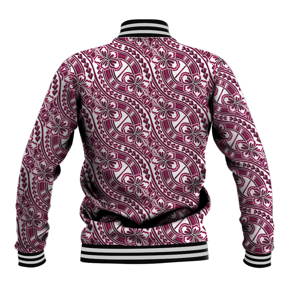 Hibiscus Bloom Island Tribal Waves Baseball Jacket Pink Polynesian Pattern