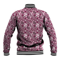 Hibiscus Bloom Island Tribal Waves Baseball Jacket Pink Polynesian Pattern