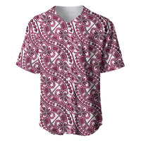 Hibiscus Bloom Island Tribal Waves Baseball Jersey Pink Polynesian Pattern