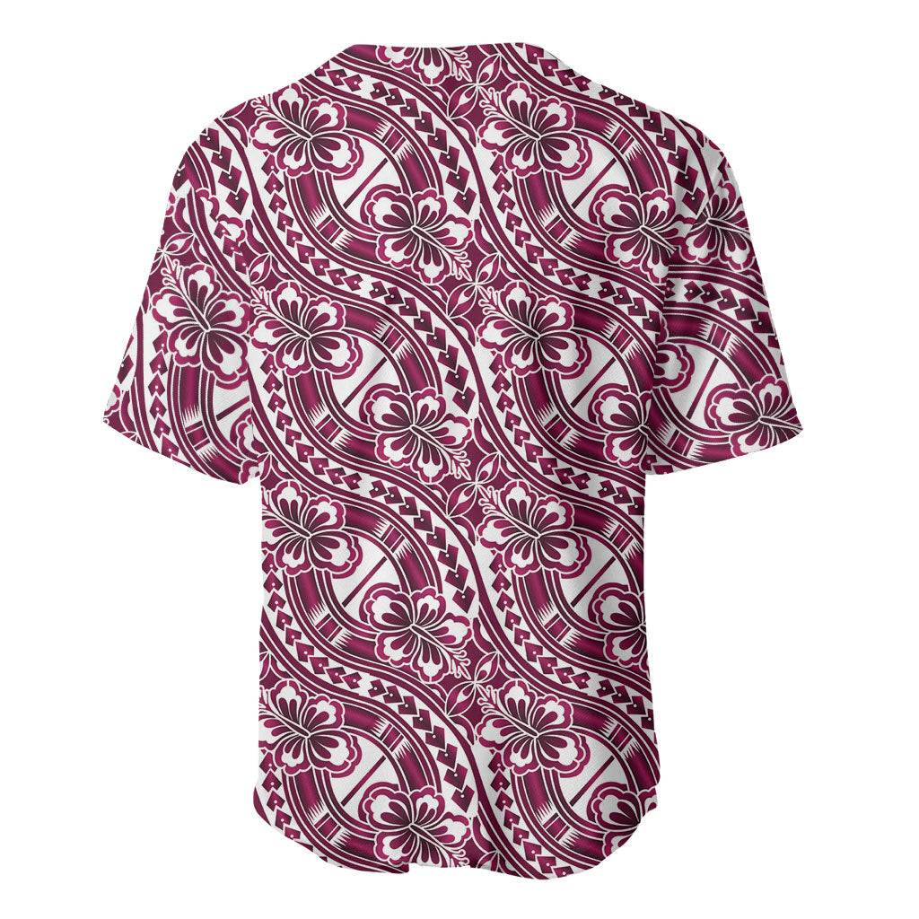 Hibiscus Bloom Island Tribal Waves Baseball Jersey Pink Polynesian Pattern