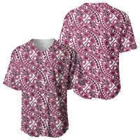 Hibiscus Bloom Island Tribal Waves Baseball Jersey Pink Polynesian Pattern
