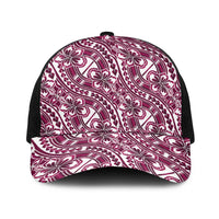 Hibiscus Bloom Island Tribal Waves Baseball Net Cap Pink Polynesian Pattern