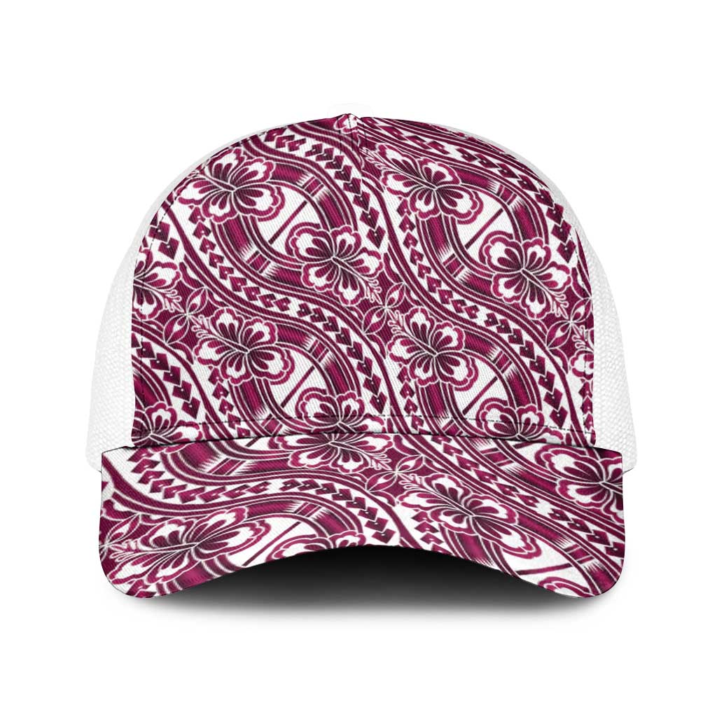 Hibiscus Bloom Island Tribal Waves Baseball Net Cap Pink Polynesian Pattern