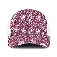Hibiscus Bloom Island Tribal Waves Baseball Net Cap Pink Polynesian Pattern
