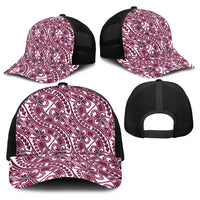 Hibiscus Bloom Island Tribal Waves Baseball Net Cap Pink Polynesian Pattern