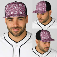 Hibiscus Bloom Island Tribal Waves Baseball Net Cap Pink Polynesian Pattern