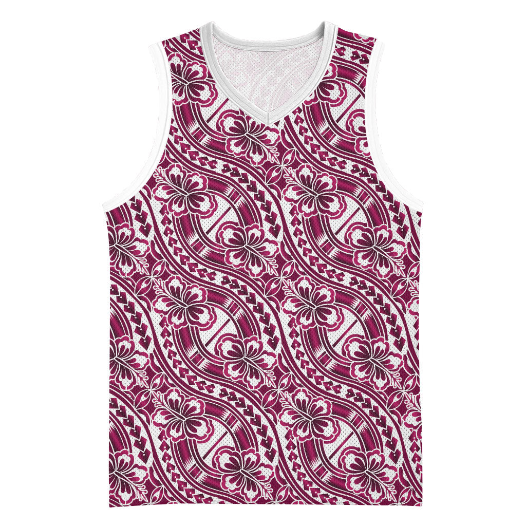 Hibiscus Bloom Island Tribal Waves Basketball Jersey Pink Polynesian Pattern