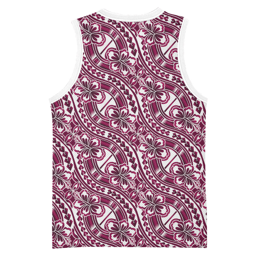Hibiscus Bloom Island Tribal Waves Basketball Jersey Pink Polynesian Pattern