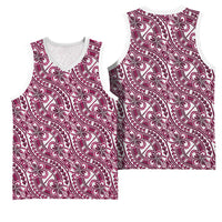 Hibiscus Bloom Island Tribal Waves Basketball Jersey Pink Polynesian Pattern