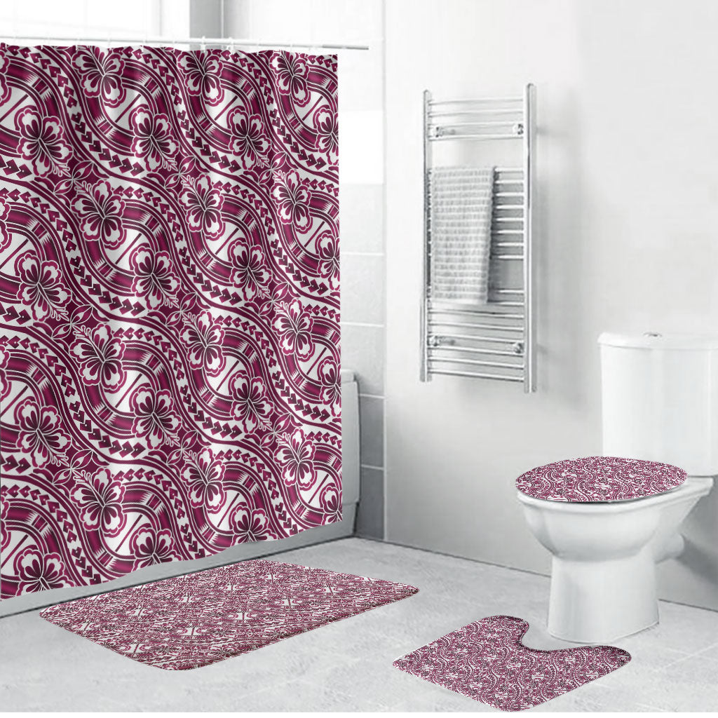 Hibiscus Bloom Island Tribal Waves Bathroom Set Pink Polynesian Pattern