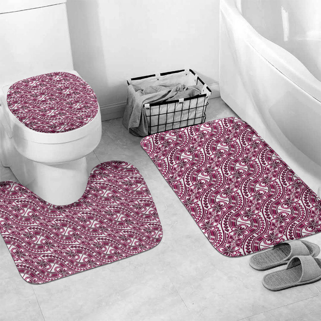 Hibiscus Bloom Island Tribal Waves Bathroom Set Pink Polynesian Pattern