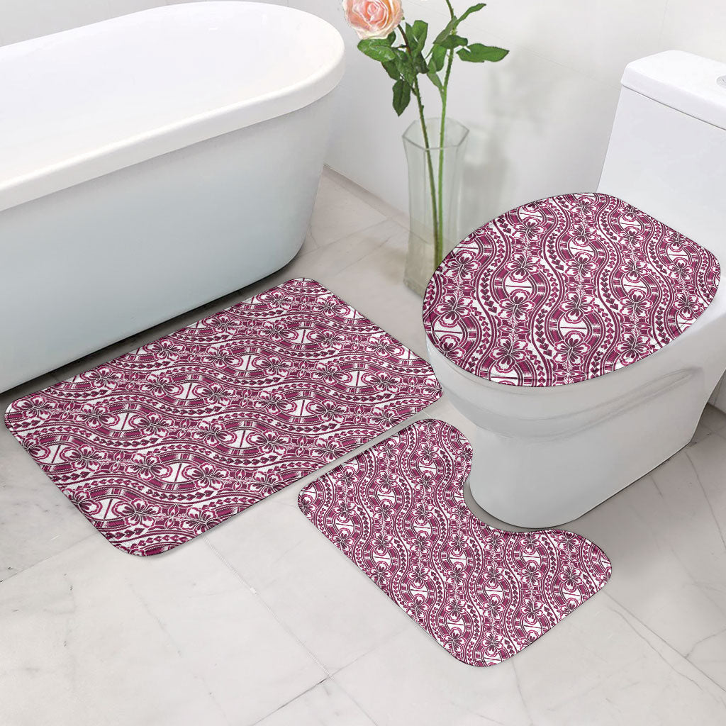 Hibiscus Bloom Island Tribal Waves Bathroom Set Pink Polynesian Pattern