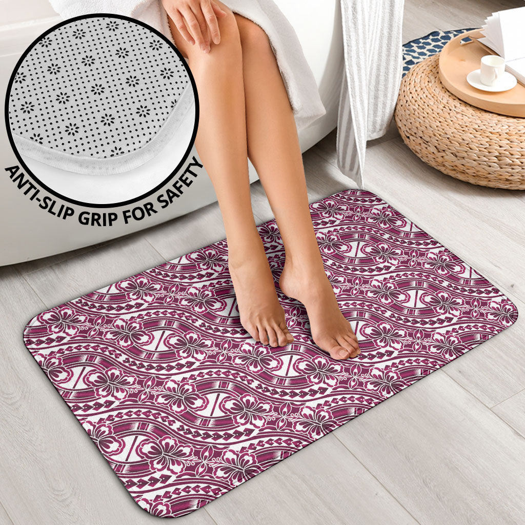Hibiscus Bloom Island Tribal Waves Bathroom Set Pink Polynesian Pattern