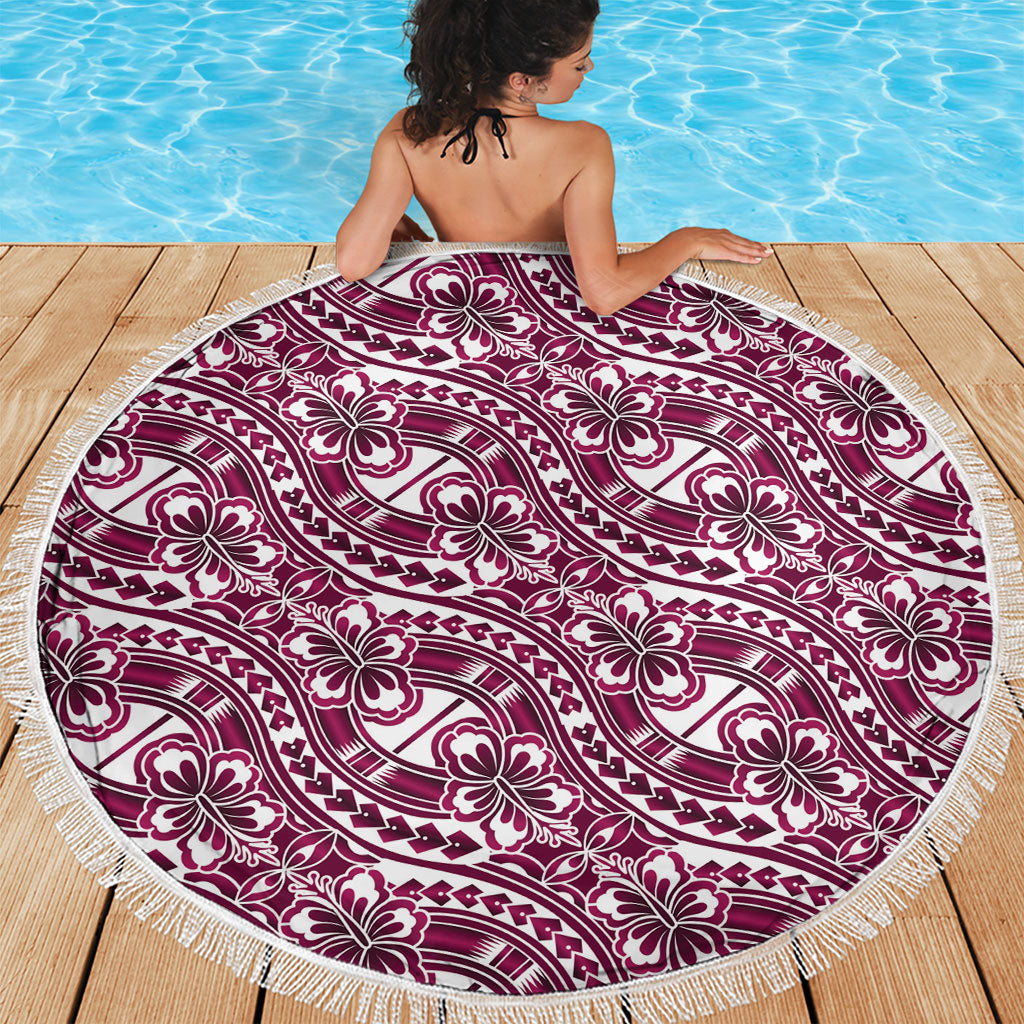 Hibiscus Bloom Island Tribal Waves Beach Blanket Pink Polynesian Pattern