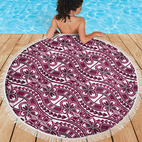 Hibiscus Bloom Island Tribal Waves Beach Blanket Pink Polynesian Pattern