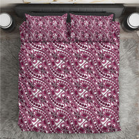 Hibiscus Bloom Island Tribal Waves Bedding Set Pink Polynesian Pattern