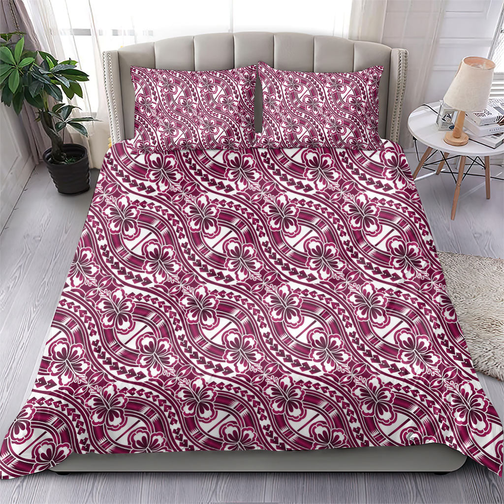 Hibiscus Bloom Island Tribal Waves Bedding Set Pink Polynesian Pattern