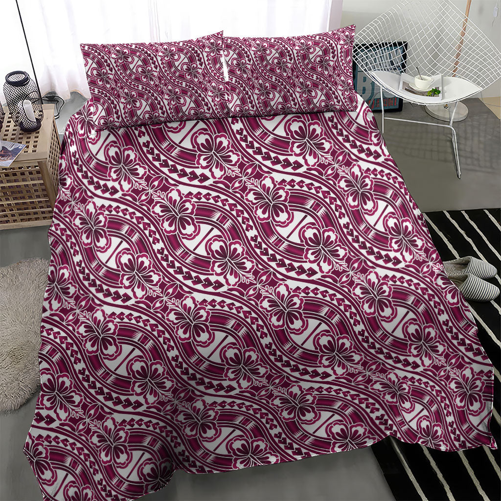 Hibiscus Bloom Island Tribal Waves Bedding Set Pink Polynesian Pattern