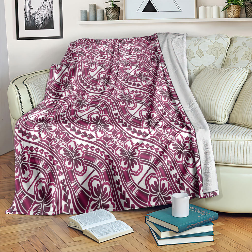 Hibiscus Bloom Island Tribal Waves Blanket Pink Polynesian Pattern