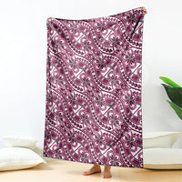 Hibiscus Bloom Island Tribal Waves Blanket Pink Polynesian Pattern