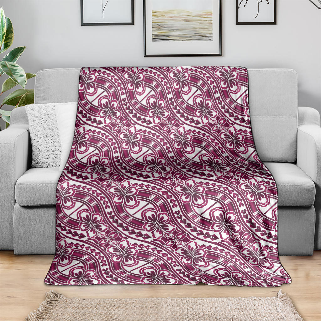Hibiscus Bloom Island Tribal Waves Blanket Pink Polynesian Pattern