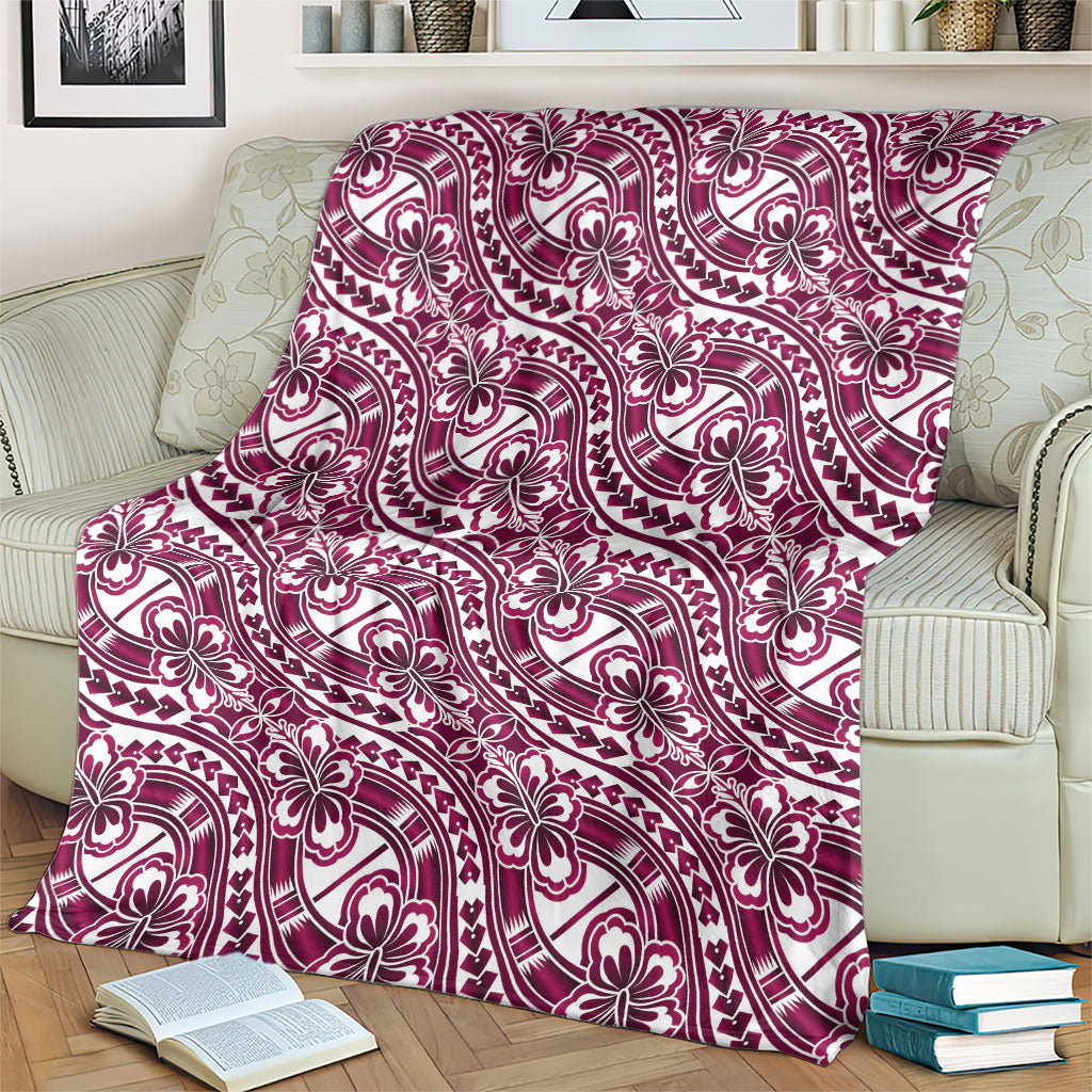 Hibiscus Bloom Island Tribal Waves Blanket Pink Polynesian Pattern
