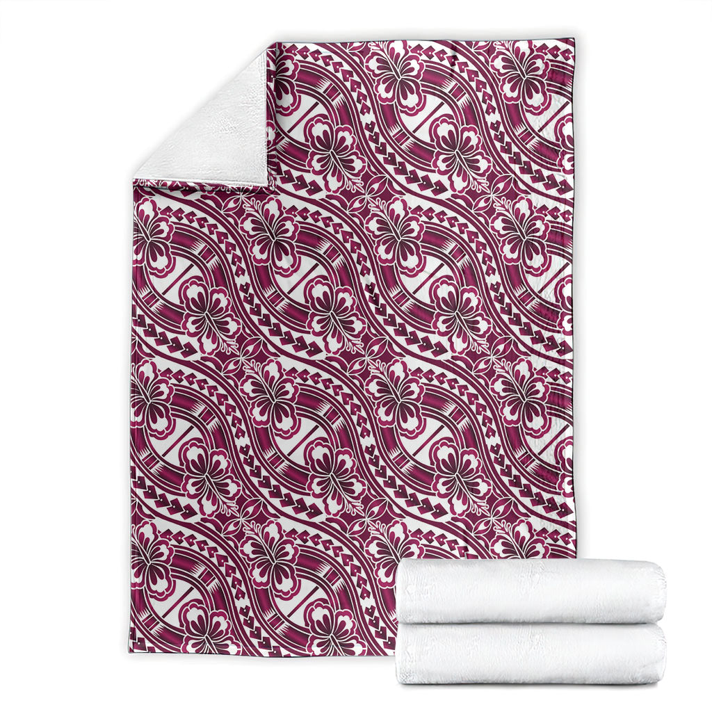 Hibiscus Bloom Island Tribal Waves Blanket Pink Polynesian Pattern