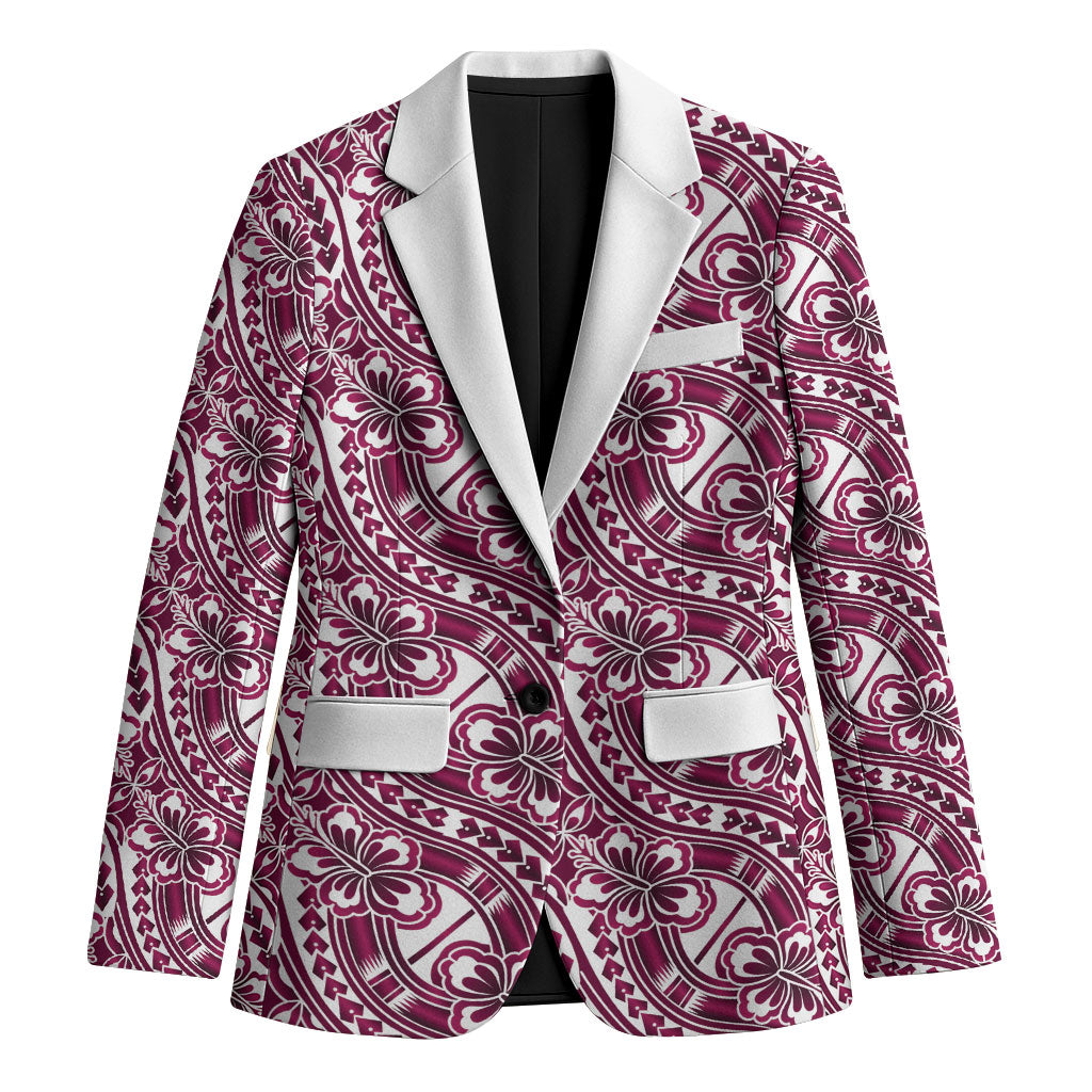 Hibiscus Bloom Island Tribal Waves Blazer Pink Polynesian Pattern
