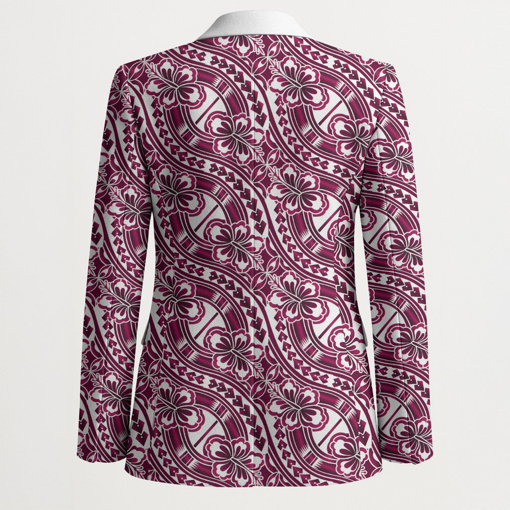 Hibiscus Bloom Island Tribal Waves Blazer Pink Polynesian Pattern