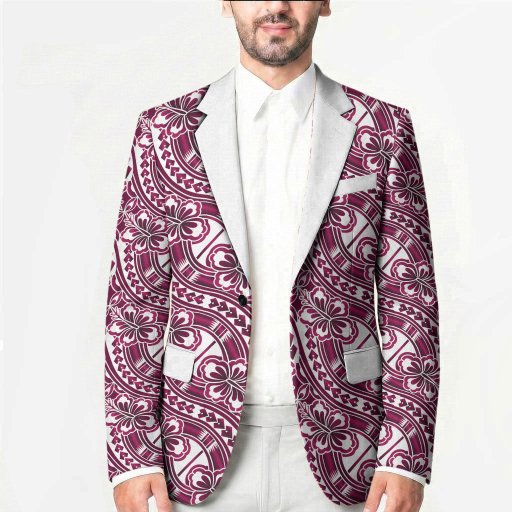 Hibiscus Bloom Island Tribal Waves Blazer Pink Polynesian Pattern
