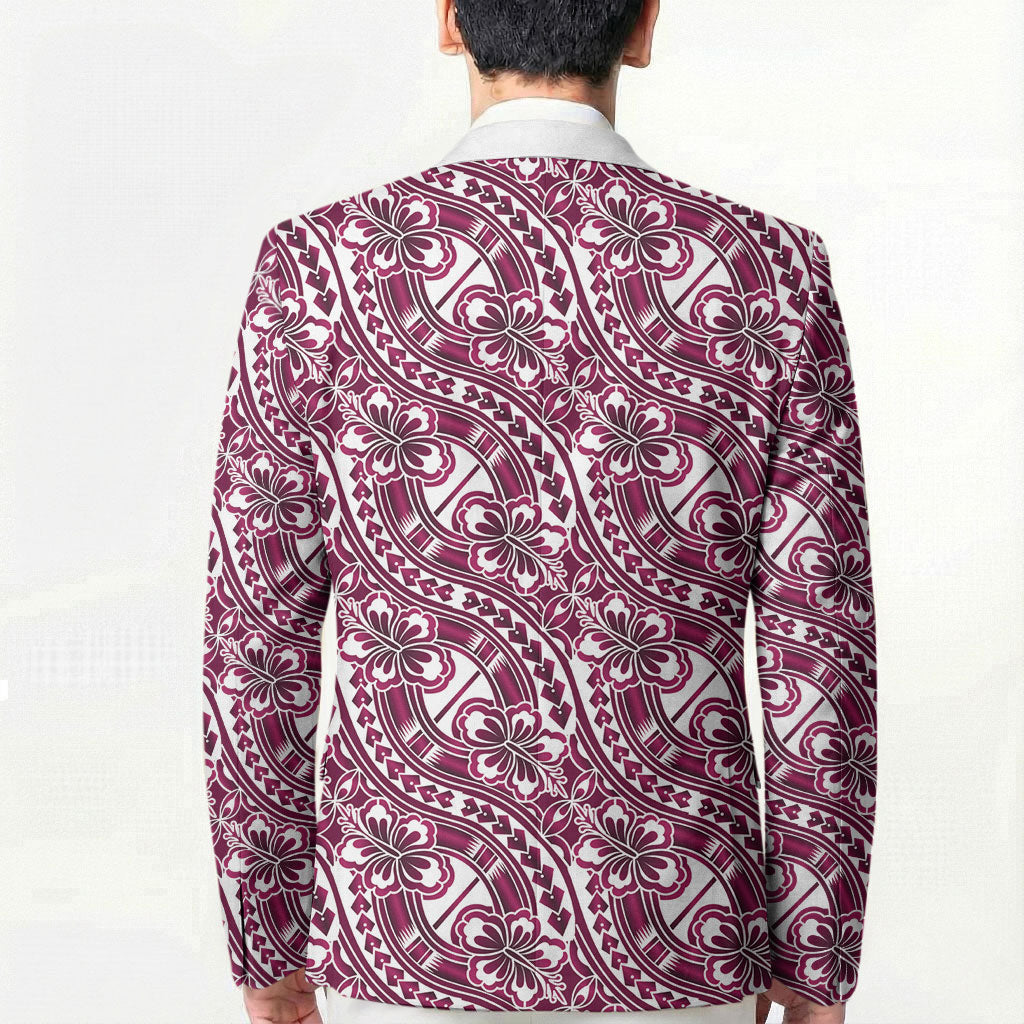 Hibiscus Bloom Island Tribal Waves Blazer Pink Polynesian Pattern