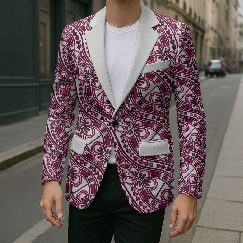 Hibiscus Bloom Island Tribal Waves Blazer Pink Polynesian Pattern