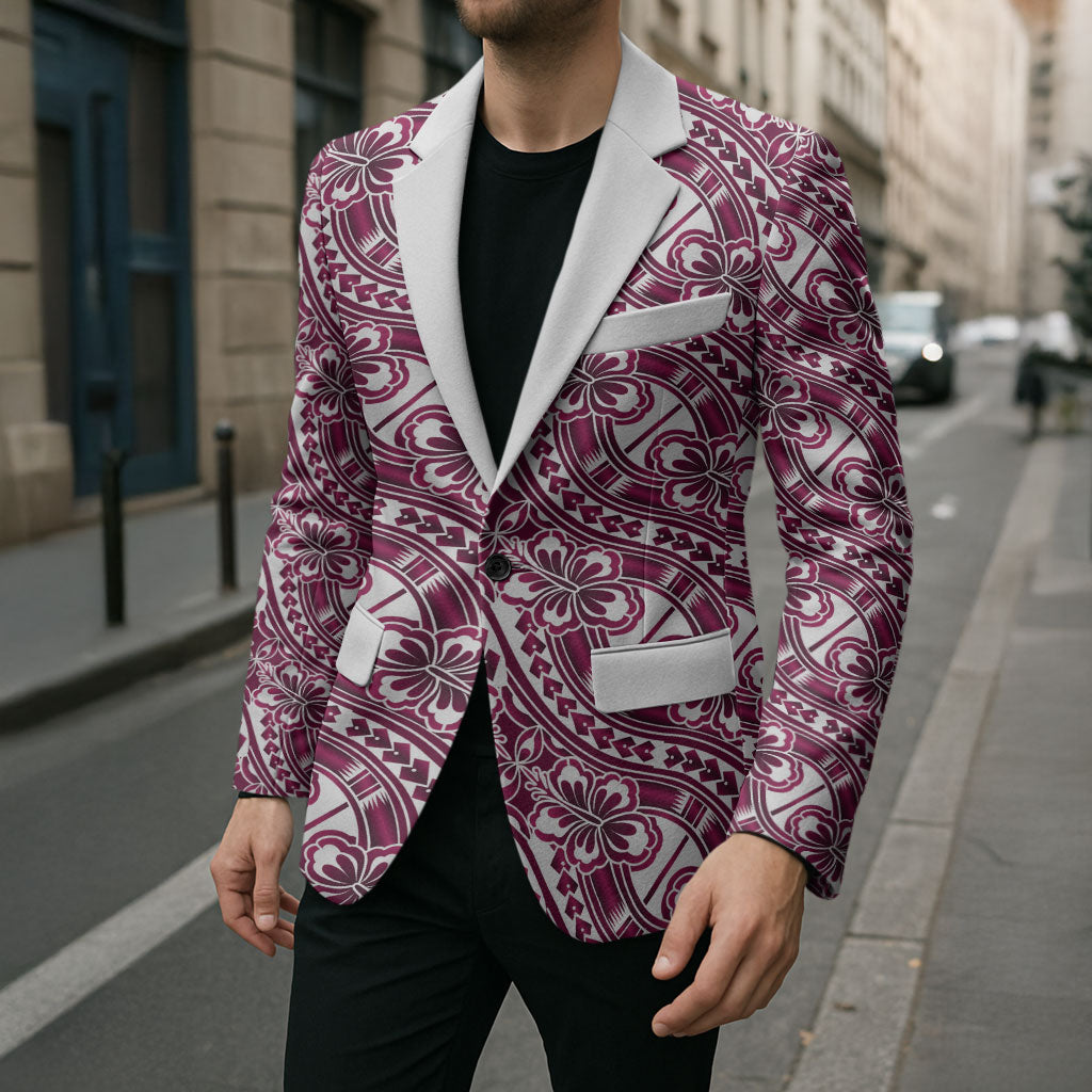 Hibiscus Bloom Island Tribal Waves Blazer Pink Polynesian Pattern
