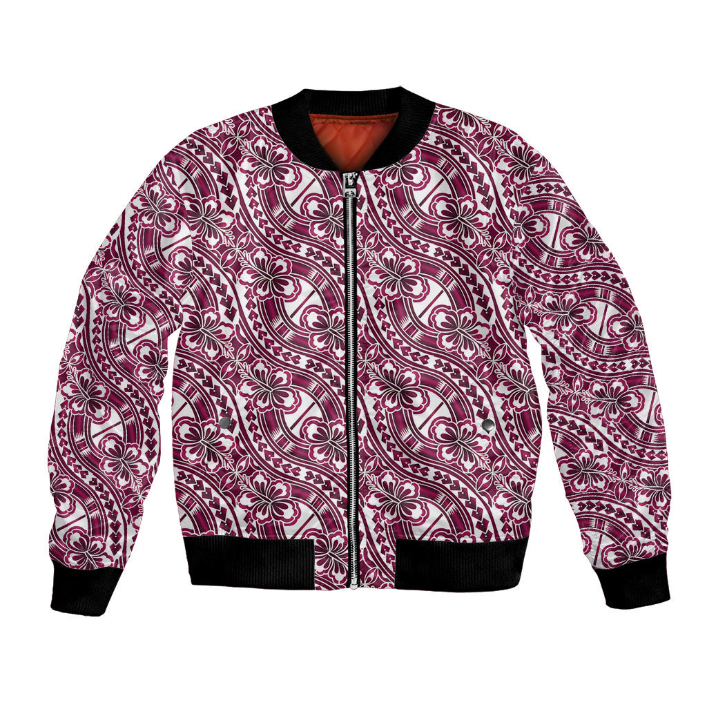 Hibiscus Bloom Island Tribal Waves Bomber Jacket Pink Polynesian Pattern