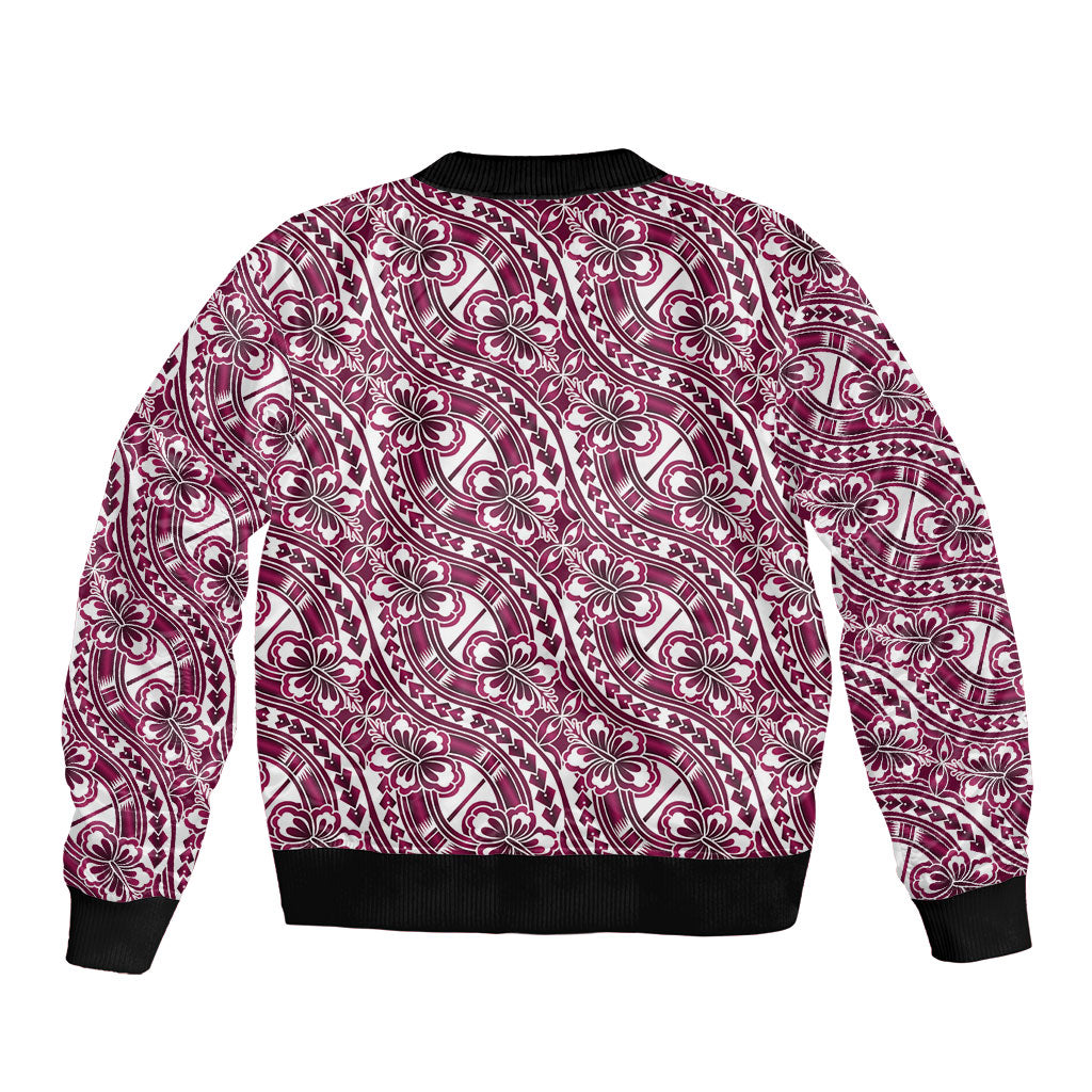Hibiscus Bloom Island Tribal Waves Bomber Jacket Pink Polynesian Pattern