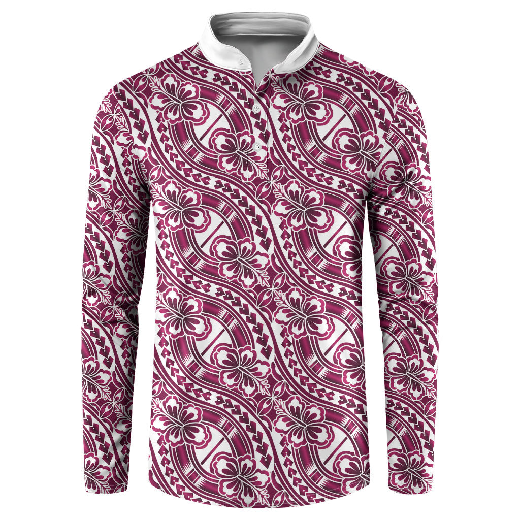 Hibiscus Bloom Island Tribal Waves Button Sweatshirt Pink Polynesian Pattern