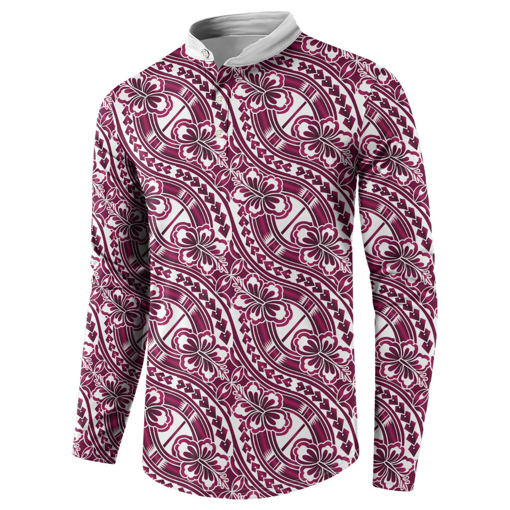 Hibiscus Bloom Island Tribal Waves Button Sweatshirt Pink Polynesian Pattern