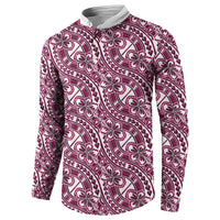 Hibiscus Bloom Island Tribal Waves Button Sweatshirt Pink Polynesian Pattern
