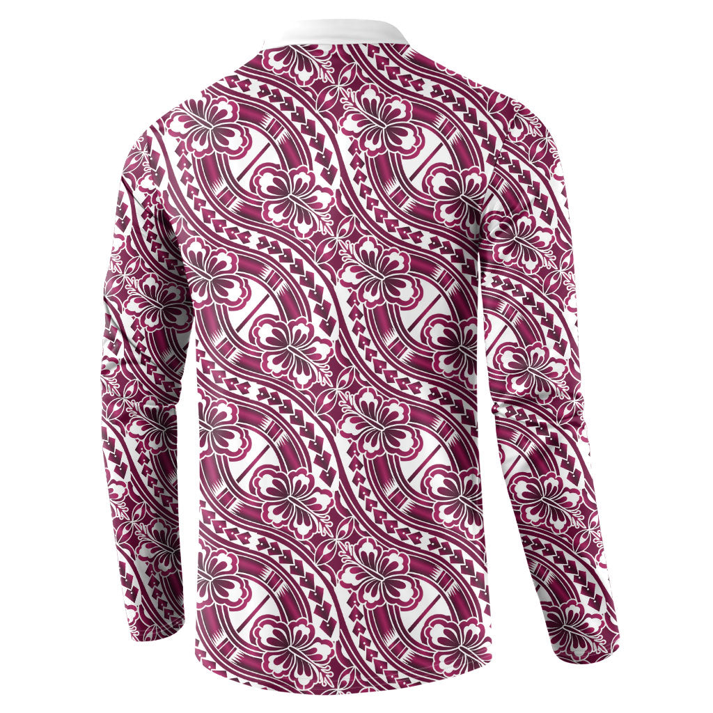 Hibiscus Bloom Island Tribal Waves Button Sweatshirt Pink Polynesian Pattern