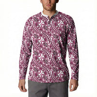 Hibiscus Bloom Island Tribal Waves Button Sweatshirt Pink Polynesian Pattern