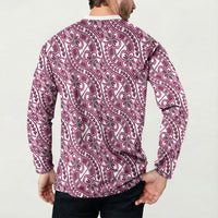 Hibiscus Bloom Island Tribal Waves Button Sweatshirt Pink Polynesian Pattern