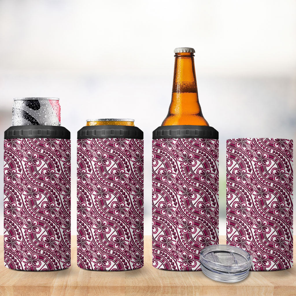 Hibiscus Bloom Island Tribal Waves 4 in 1 Can Cooler Tumbler Pink Polynesian Pattern LT01 - Polynesian Pride